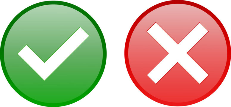 Green check mark icon, approval button sign, tick and cross symbols. Tick Cross Signs Green Checkmark Ok