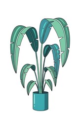 Stylized Banana Plant Illustration in Blue Pot.