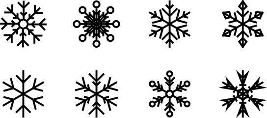 Snowflake set on isolated background. Isolated snowflake vector icon logo snow Xmas cartoon character symbol collection. Frost background. Christmas icon. Happy New Year 2026. Vector illustration