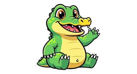 Naklejka premium Cute cartoon alligator waving hello with a friendly smile