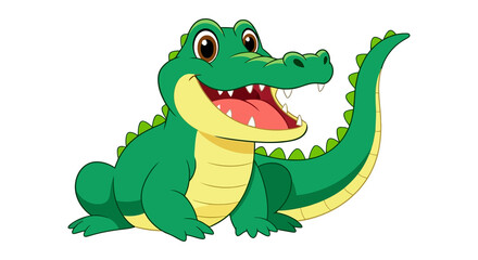 Naklejka premium Cute cartoon alligator smiling with mouth open and sharp teeth, playful reptile character