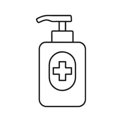 Hand sanitizer pump bottle outline vector icon on white background