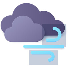 Cloudy Weather Icon With Wind Symbol And Transparent Background Representing Overcast Conditions And Breeze Motion