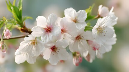 Obraz premium Cluster of delicate white blossoms opens on a tree branch signaling the arrival of warm weather