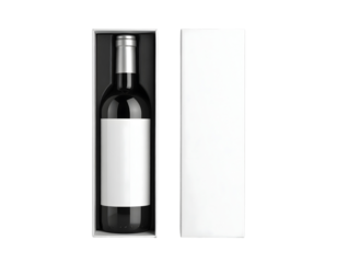 Wine bottle in black box with transparent background