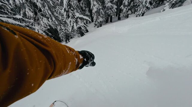 Backcountry Snowboarding in Fresh Powder POV