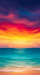 Vibrant Seascape - A Digital Painting of Ocean and Sky.