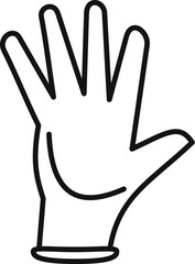 Line drawing of a hand wearing a protective glove, emphasizing safety and hygiene protocols