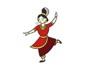 Obraz premium silhouette of a cartoon dancer doing traditional asian dance, vector, editable isolated on white background