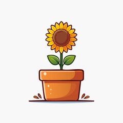 Obraz premium Sunflower in a pot, a vibrant and cheerful illustration.