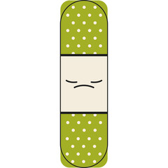 Cute Cartoon Medical Plaster Character with Sad Expression on White Background Simple Flat Illustration