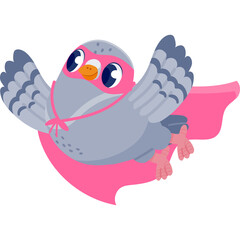 Cute cartoon owl wearing pink superhero mask and cape flying with wings spread wide against a white background cartoon illustration