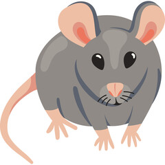 Cute Cartoon Gray Mouse With Pink Ears And Paws Standing On Transparent Background