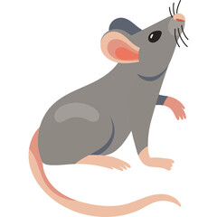 Cute Cartoon Laboratory Mouse With Pink Ears and Pink Paws Sitting and Looking Upwards In A Studio Lighting