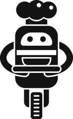 Food delivery robot carrying a bowl on a tray and wearing a chef hat, representing automated food service and technological advancements in the culinary industry