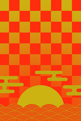 年賀状の背景素材　和風グラフィック　初日の出（1）　タテ　