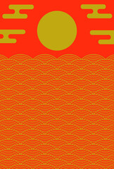 年賀状の背景素材　和風グラフィック　初日の出（2）　タテ