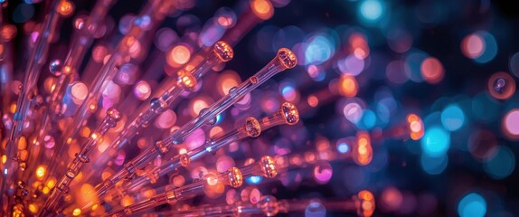 Colorful light display with glowing strands in a dark setting creating a vibrant atmosphere