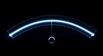 Futuristic Abstract Neon Light Design with Curved Lines and Central Sphere on a Dark Background