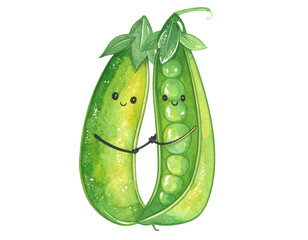 Two Cute Peas in a Pod Embracing Each Other with Smiling Faces.