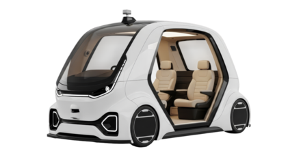 Futuristic Autonomous Electric Pod Vehicle Interior and Exterior