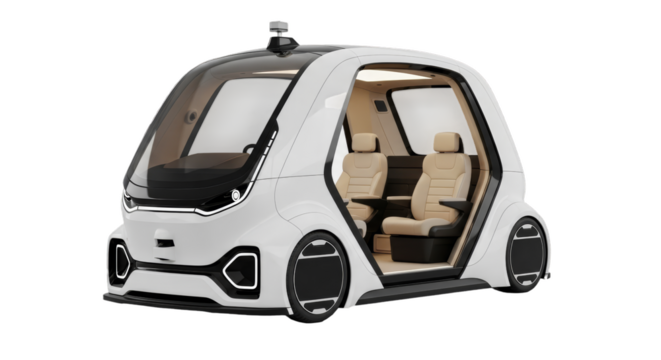 Futuristic Autonomous Electric Pod Vehicle Interior and Exterior