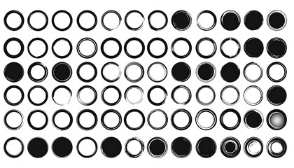 Collection of black and white circular brushstroke and solid shapes on white