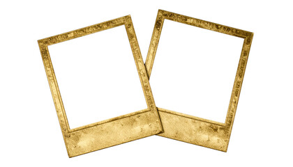 Two Vintage Gold Picture Frames with Empty White Space for Photos.
