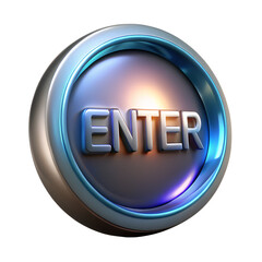 Polished 3D ENTER Button with Neon Light Effect and Sleek Metallic Texture