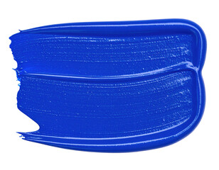 Vibrant Blue Paint Swatch with Textured Brushstrokes on White.