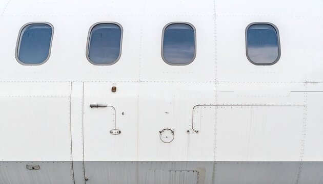 White Airplane Body with Four Windows Showing Blue Sky Overhead Angle View