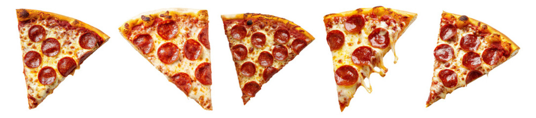 Five Slices of Pepperoni Pizza on a White Background, Isolated on Transparent, white background