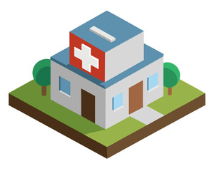 Isometric hospital or medical scene, vector illustration isolated on white background