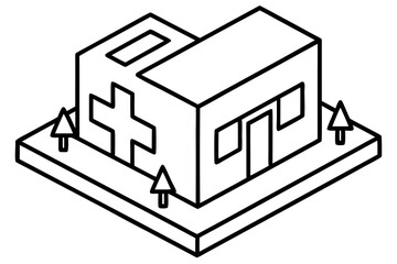 line art Isometric hospital or medical scene, vector illustration isolated on white background