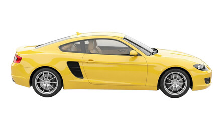 Fototapeta premium Yellow Sports Car Side View Isolated on White Background