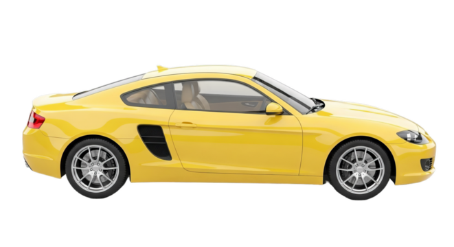 Yellow Sports Car Side View Isolated on White Background