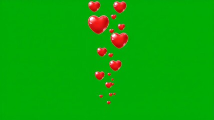 Animated red hearts floating up on a green screen background. Social media like and love reaction effect. 3D rendered element for Valentine's Day - Powered by Adobe