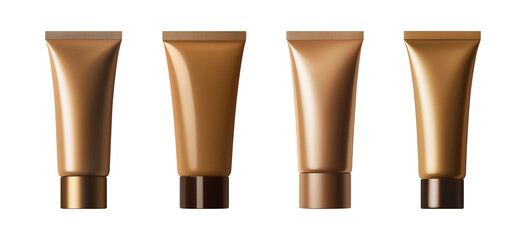 Brown cosmetics tube, set of plastic packaging. Catalog mockup of cream, mask or toothpaste. Collection of empty templates for design. Isolated element with clear even edge on transparent background