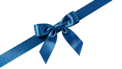 Transparent Png of a Luxurious, Finely Detailed Blue Satin Gift Bow and Ribbon, Elegantly Tied for Festive Occasions and Sophisticated Decorative Designs