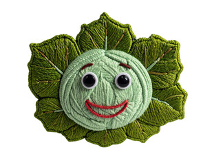 Whimsical Cabbage Character with Googly Eyes and Embroidered Details.