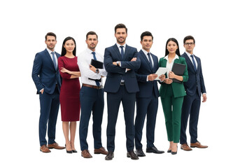 Fototapeta premium Group of professional businesspeople standing confidently isolated on transparent background