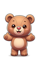 Obraz premium Cartoon illustration of a cute, smiling, brown teddy bear standing upright with its arms outstretched in a welcoming gesture.