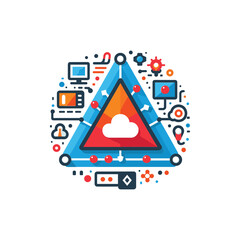 Modern flat design illustration of cloud computing, data networking, and digital technology infrastructure.