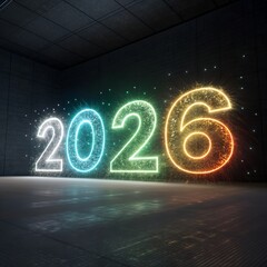 Happy New Year and Christmas holiday greeting illustration with stars and decorations