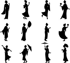 Obraz premium Elegant Geisha Silhouette Art Collection