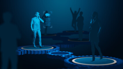 Communication and collaboration concept with businessman on digital gear platform sharing ideas and feedback for transparent engagement