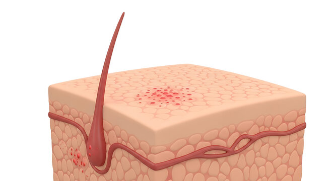 Illustration depicting a cross-section of skin with a hair follicle and a red, irritated rash or inflammation.