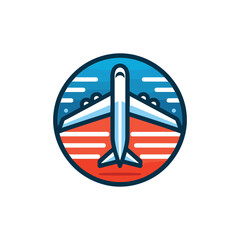 airplane in a circle with red and blue stripes.