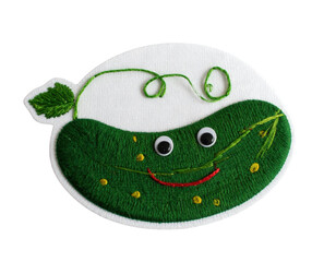 Whimsical Pickle Patch A Cartoon Pickle with Googly Eyes.