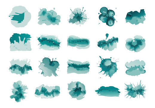 Abstract Watercolor Teal Paint Splatter and Wash Set